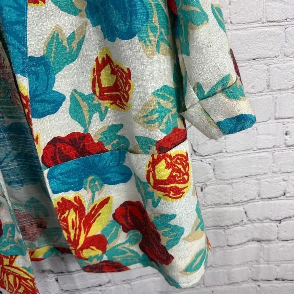 Vintage Linen Floral Blazer Union Made in the USA Size Large 11/12
